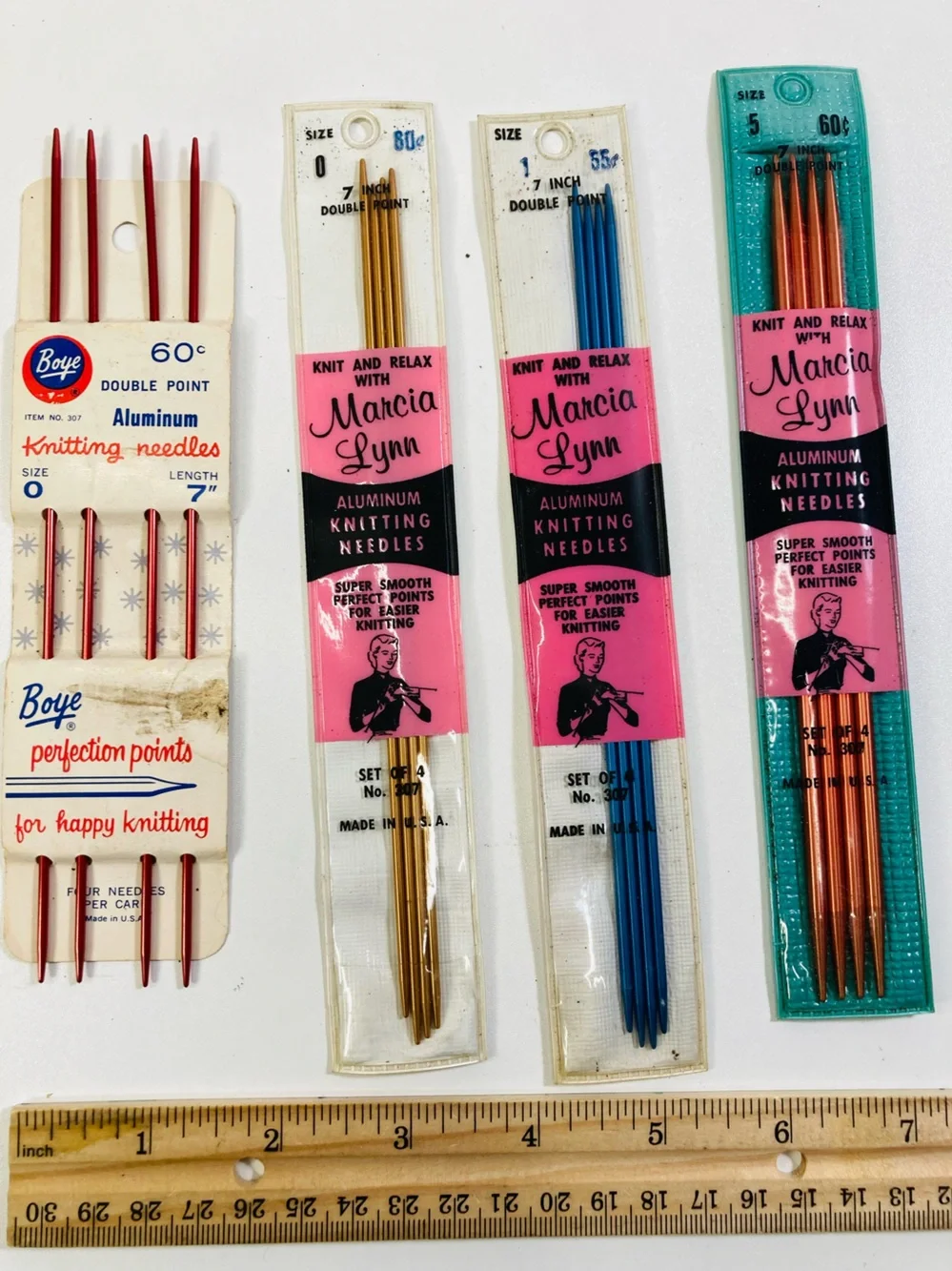 4 Sets New Vintage Boye Double Pointed Metal Knitting Needles 7” Length